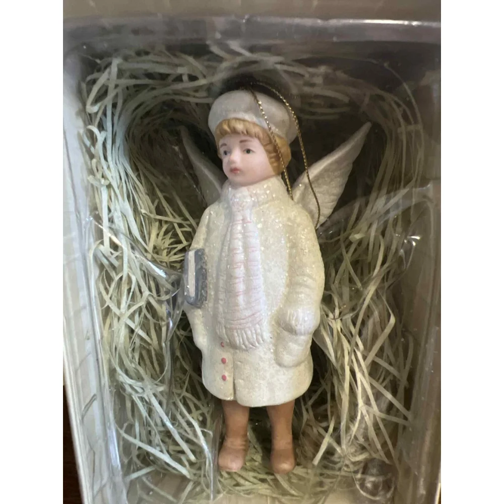Vintage-Style Porcelain Angel Ornaments SET OF 7 W/ Boxes Costco Import Glitter